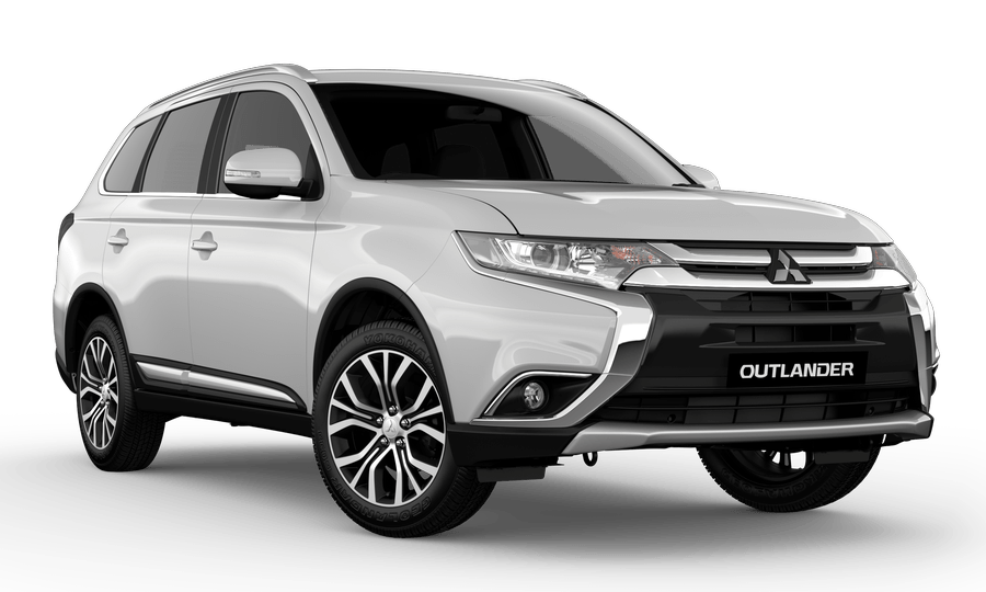 A silver Mitsubishi Outlander SUV.
